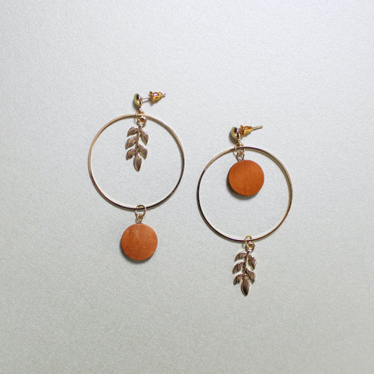 Kara Wooden Disc Botanical Hoop Earrings