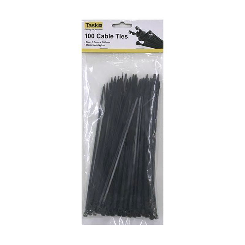 20cm Black Cable Ties 3.5mm - 100 Pack