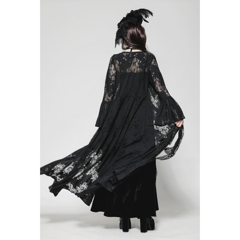 Dark in Love Emersyn Elegant Gothic Lace-Trimmed Long Robe