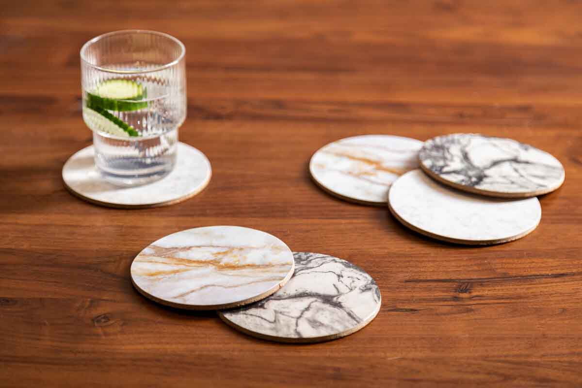 Mimo 6Pc Marble Effect Assorted Cork Coasters