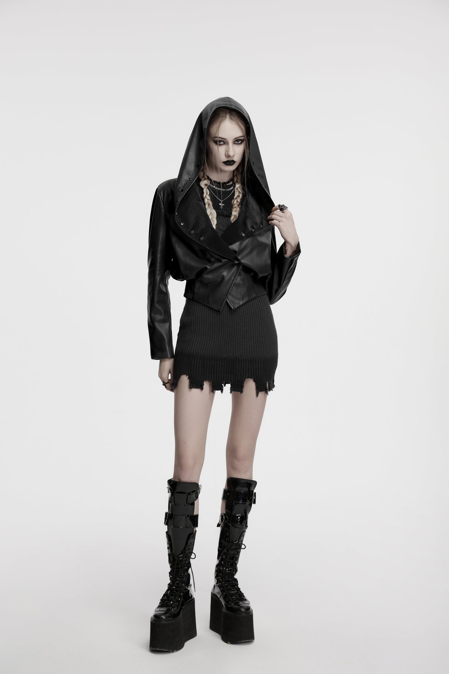 Punk Rave Nyx Hooded Faux Leather Jacket