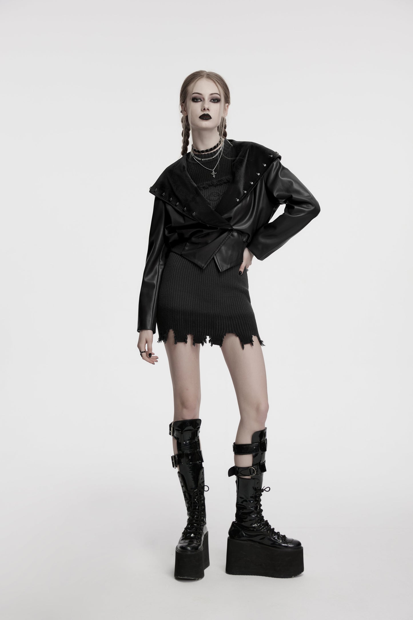 Punk Rave Nyx Hooded Faux Leather Jacket