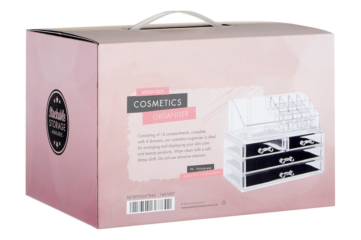 16 Compartment Cosmetics Clear Organiser With Drawers