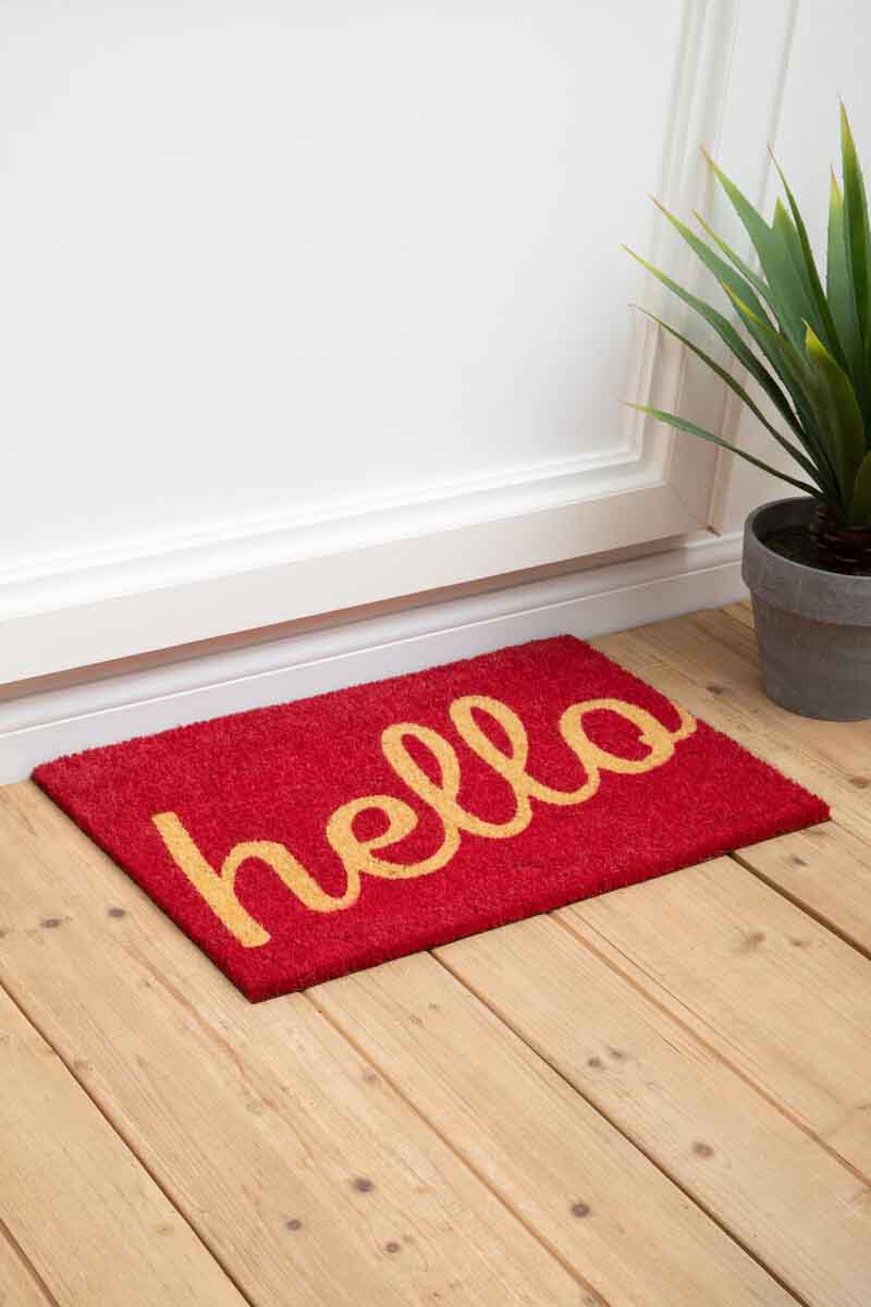 Red Hello Coir Doormat
