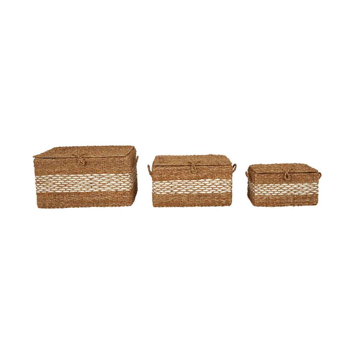 Lidi Set of Three Rectangular Seagrass Baskets with Lids
