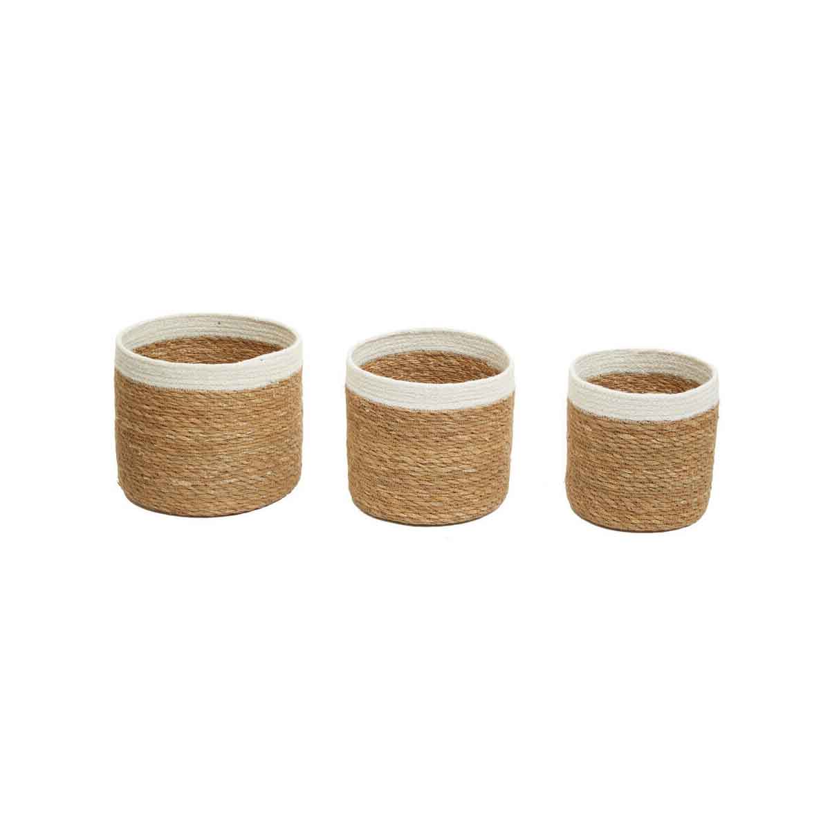 Lidi Set Of 3 Natural And White Seagrass Baskets