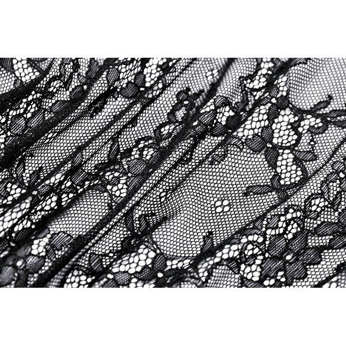 Dark in Love Aoife Black Hollow Lace Elastic Pleated Waist Eyelash Lace Cuff Top