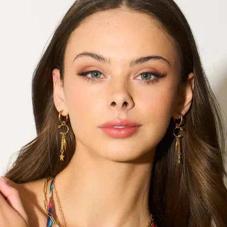 Aelin Luxe 18k Gold Plated Statement Dangle Star Charm Hoop Earrings