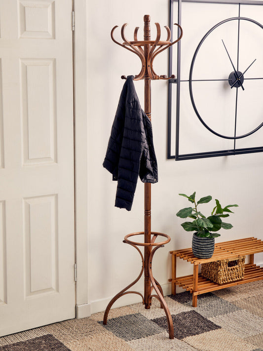 Kennedy Walnut Finish Solid Birchwood Coat Stand
