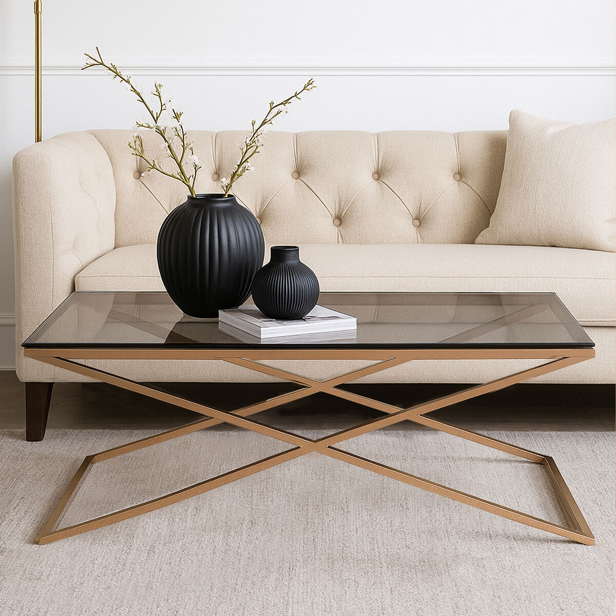 Montril Glass Top Criss Cross Coffee Table