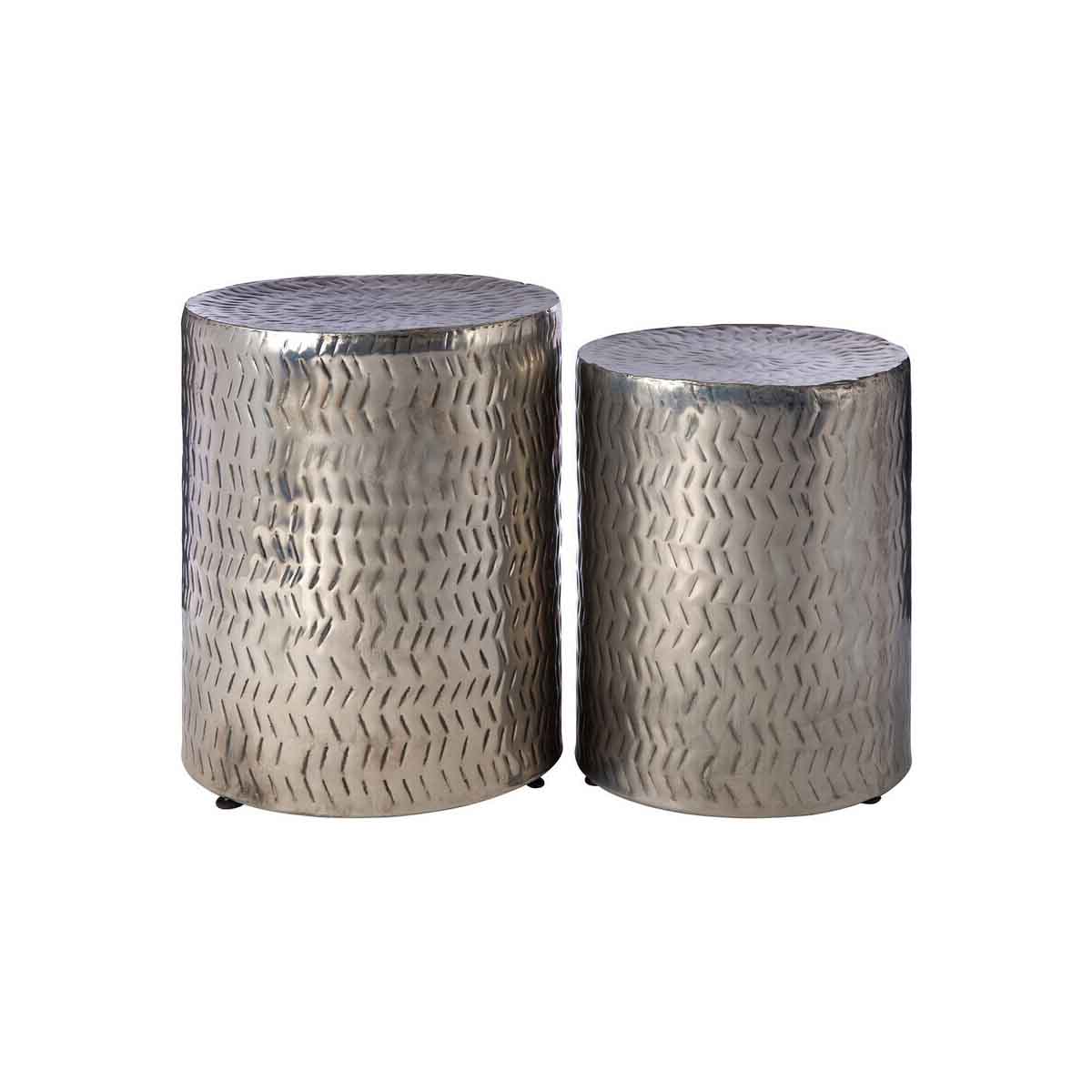 Templar Set of 2 Nickel Finish Side Tables and Stools
