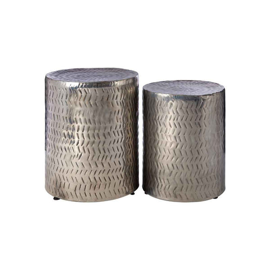 Templar Set of 2 Nickel Finish Side Tables and Stools