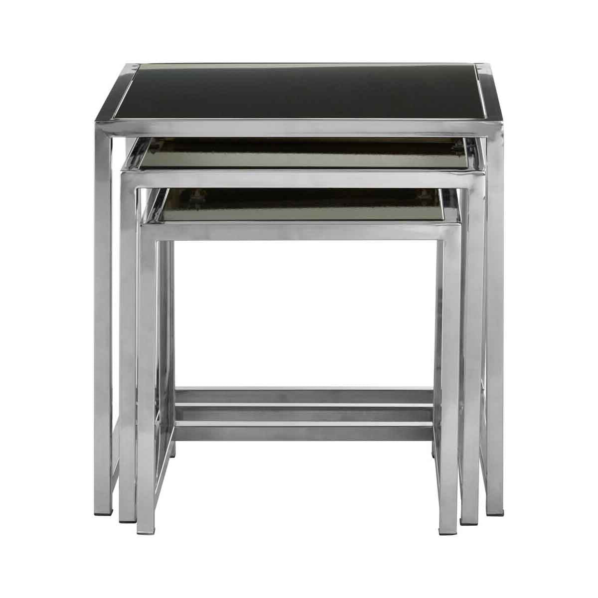 Ackley Chrome Set Of 3 Nesting Tables with Black Glass
