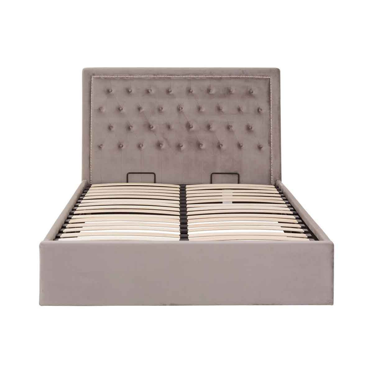 Hannah Grey Velvet Ottoman Bed Double