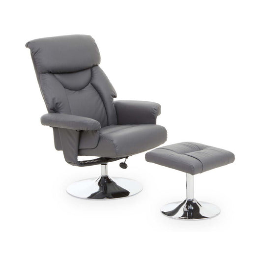 Denton Grey Leather Effect Reclining Chair And Footstool