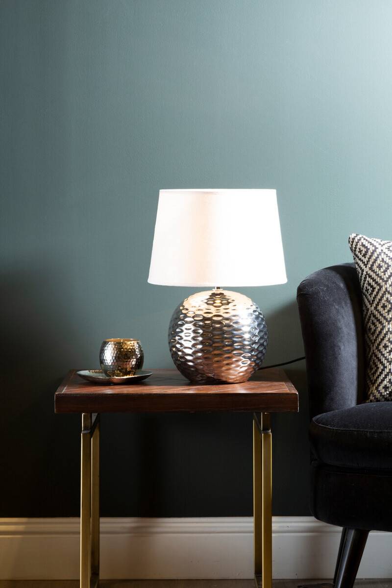 Amiya Dimple Effect Table Lamp in Chrome with Fabric Shade