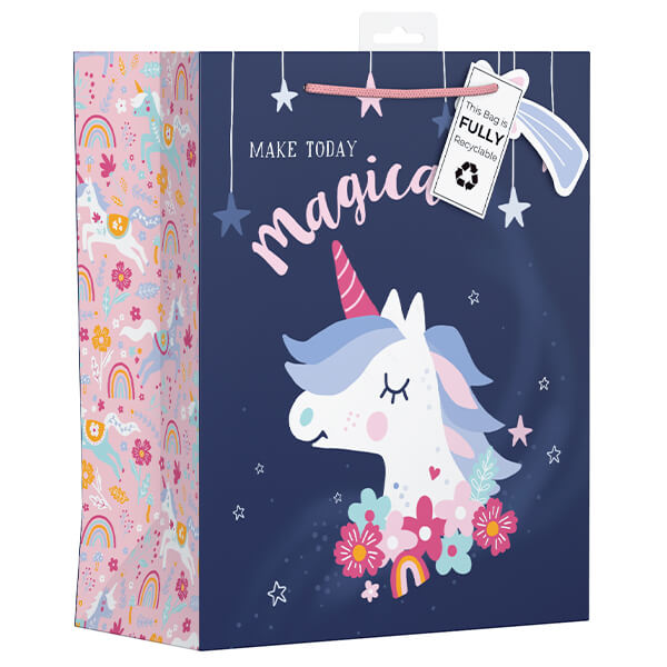 Large Gift Bag with Magical Unicorn Design (W265 x H330 x D140 mm)