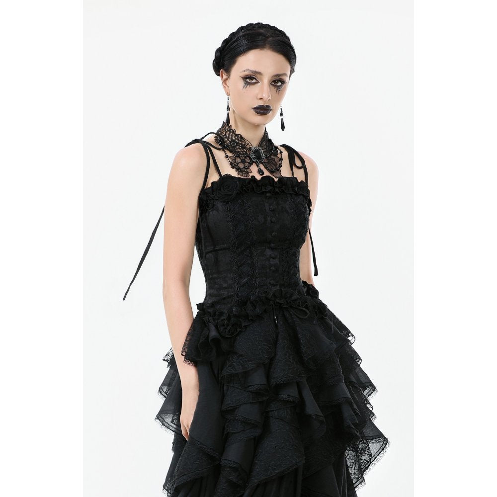 Dark in Love Selene Ruffled Floral Jacquard Corset Top