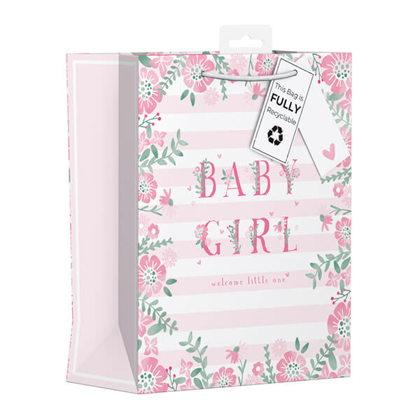 Medium Gift Bag with Pink Baby Girl Design (W215 x H265 x D100 mm)