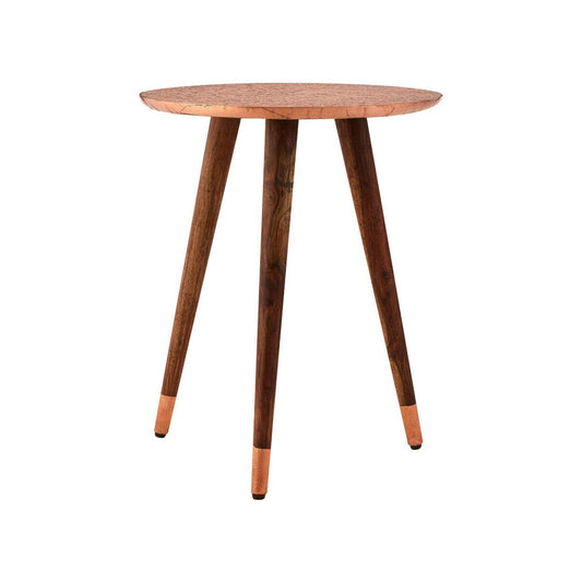 Boho Copper Finish Carved Metal Top Side Table
