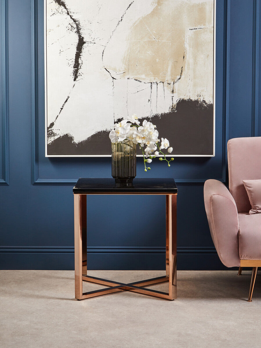 Allure Square Black Faux Marble End Table