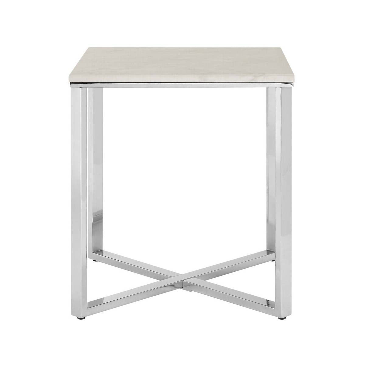 Allure White Marble and Chrome Square End Table