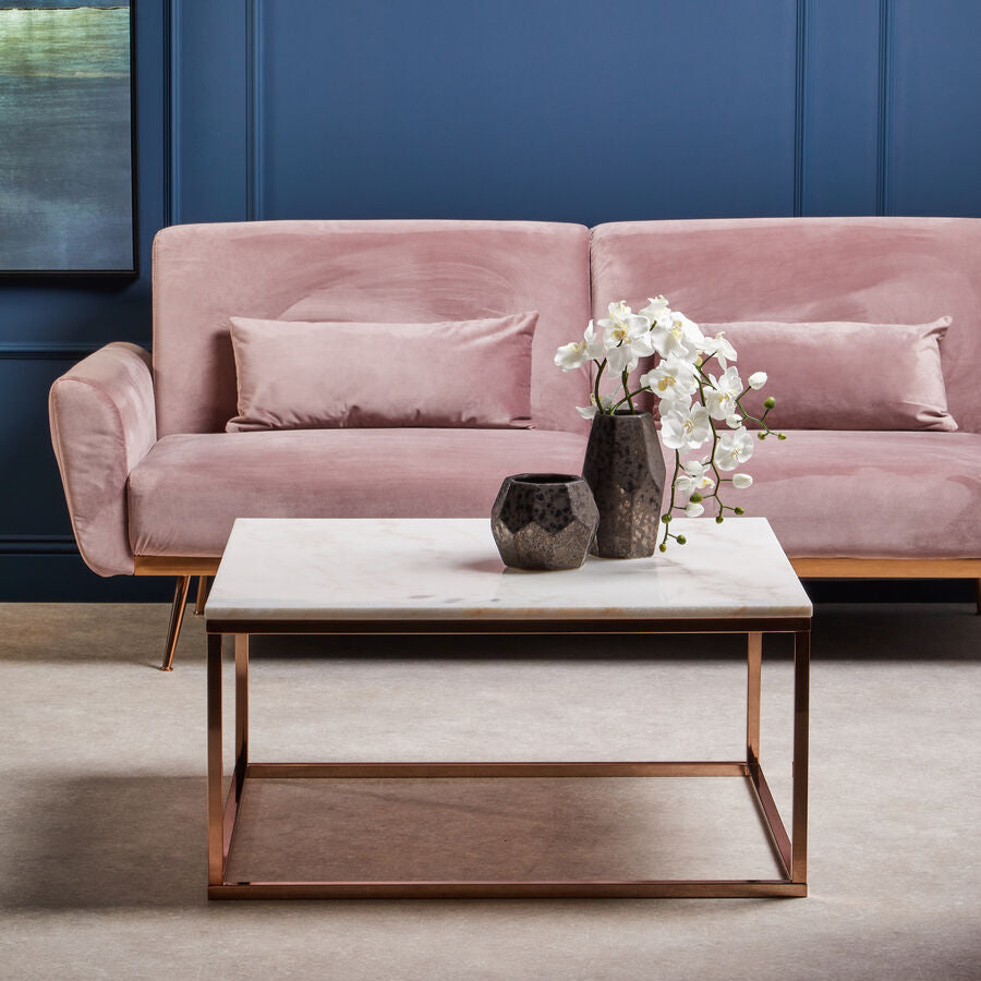 Allure Square Rose Gold and Marble Coffee Table