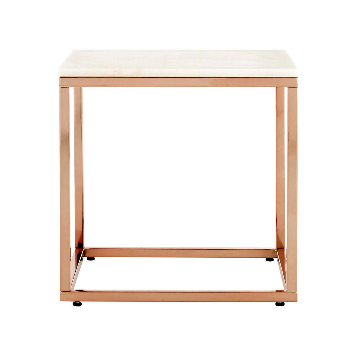 Allure Square White Marble and Rose Gold Square End Table