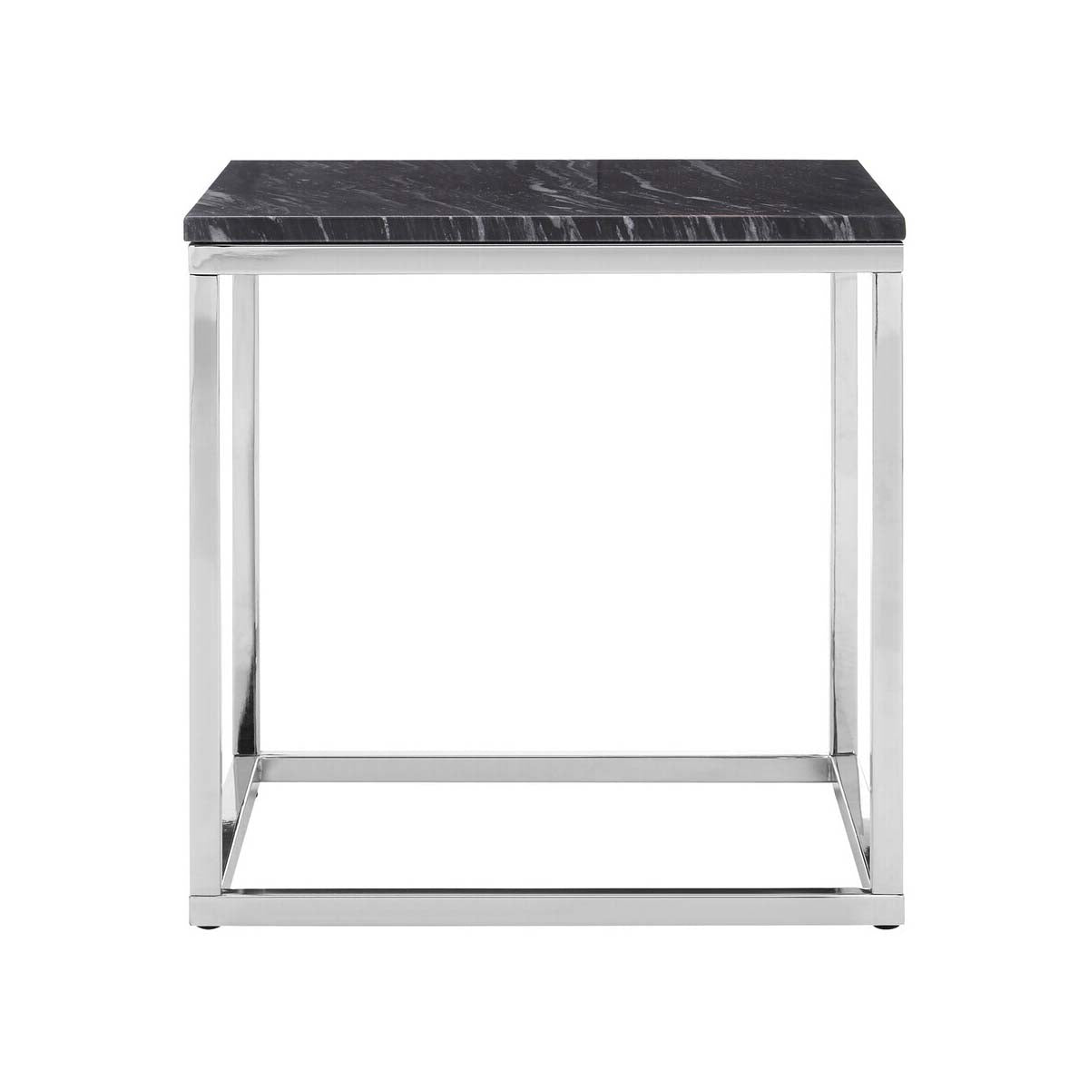 Allure Square Black Marble End Table with Chrome Metal Base