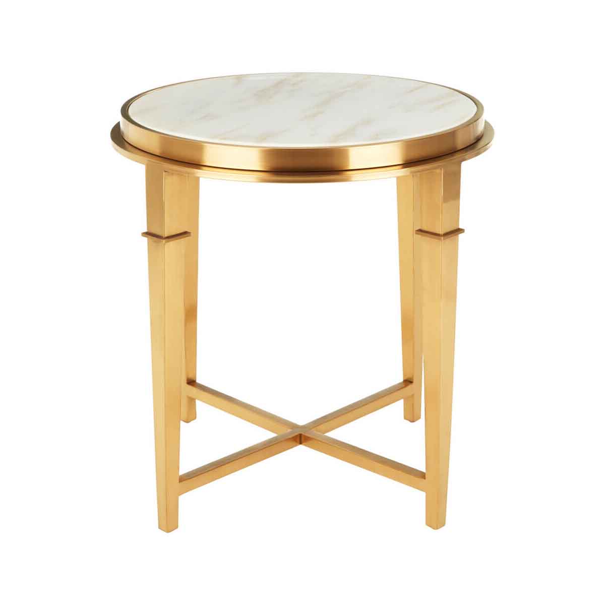 Alvaro Round Marble Top and Gold Finish Side Table