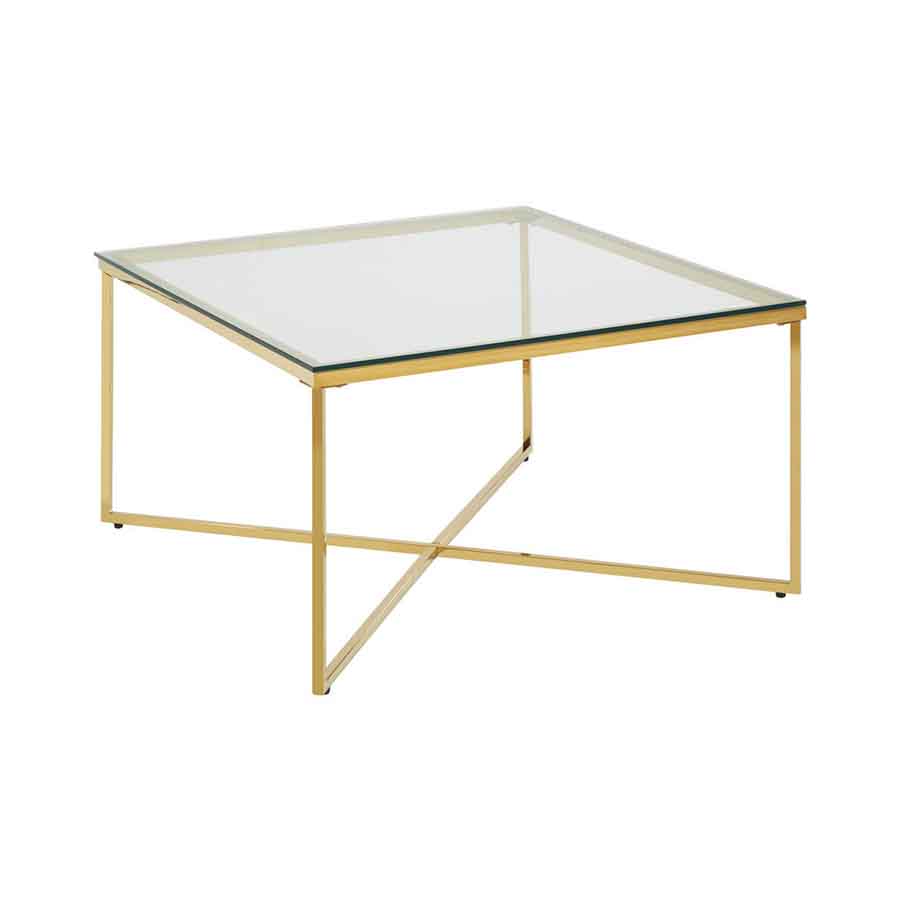 Allure Gold Finish Cross Base Coffee Table