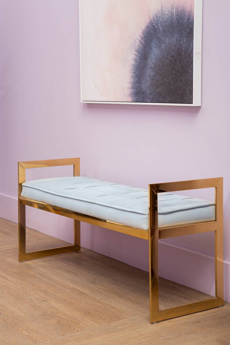 Allure Powder Blue And Gold Tufted Bench