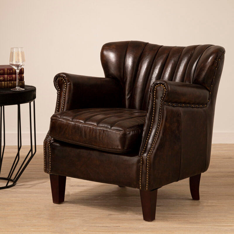 Victor Winged Brown Leather Armchair