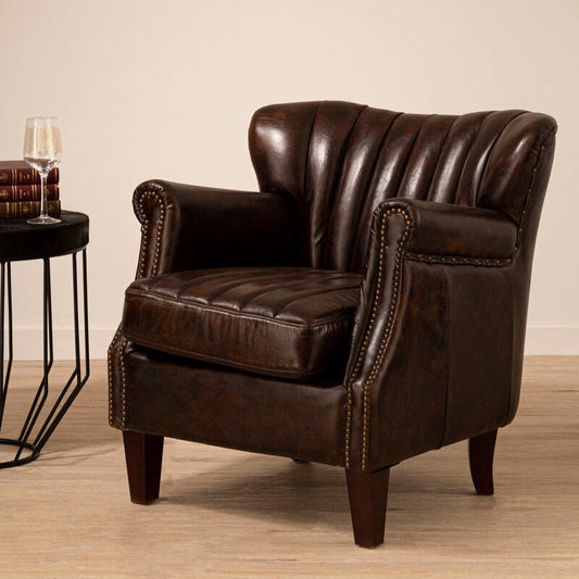 Victor Winged Brown Leather Armchair