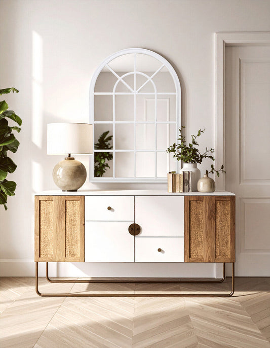 Lovida 90X135Cm Arched Wall Mirror White Wooden Frame