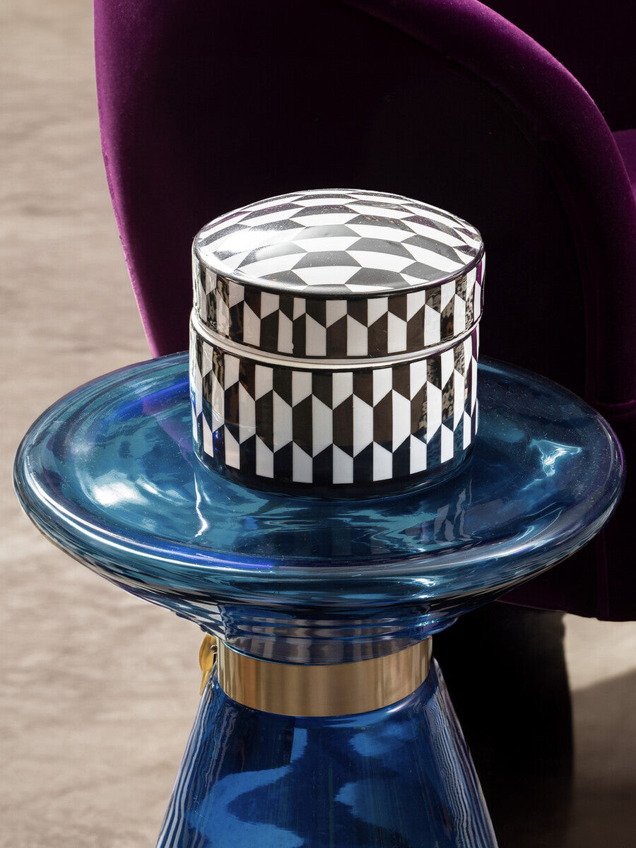 Marlo Large Black and White Geometric Print Ceramic Trinket Box