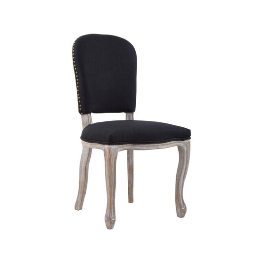 Kensington Townhouse Black Linen Dining Chair with Antique wood legs