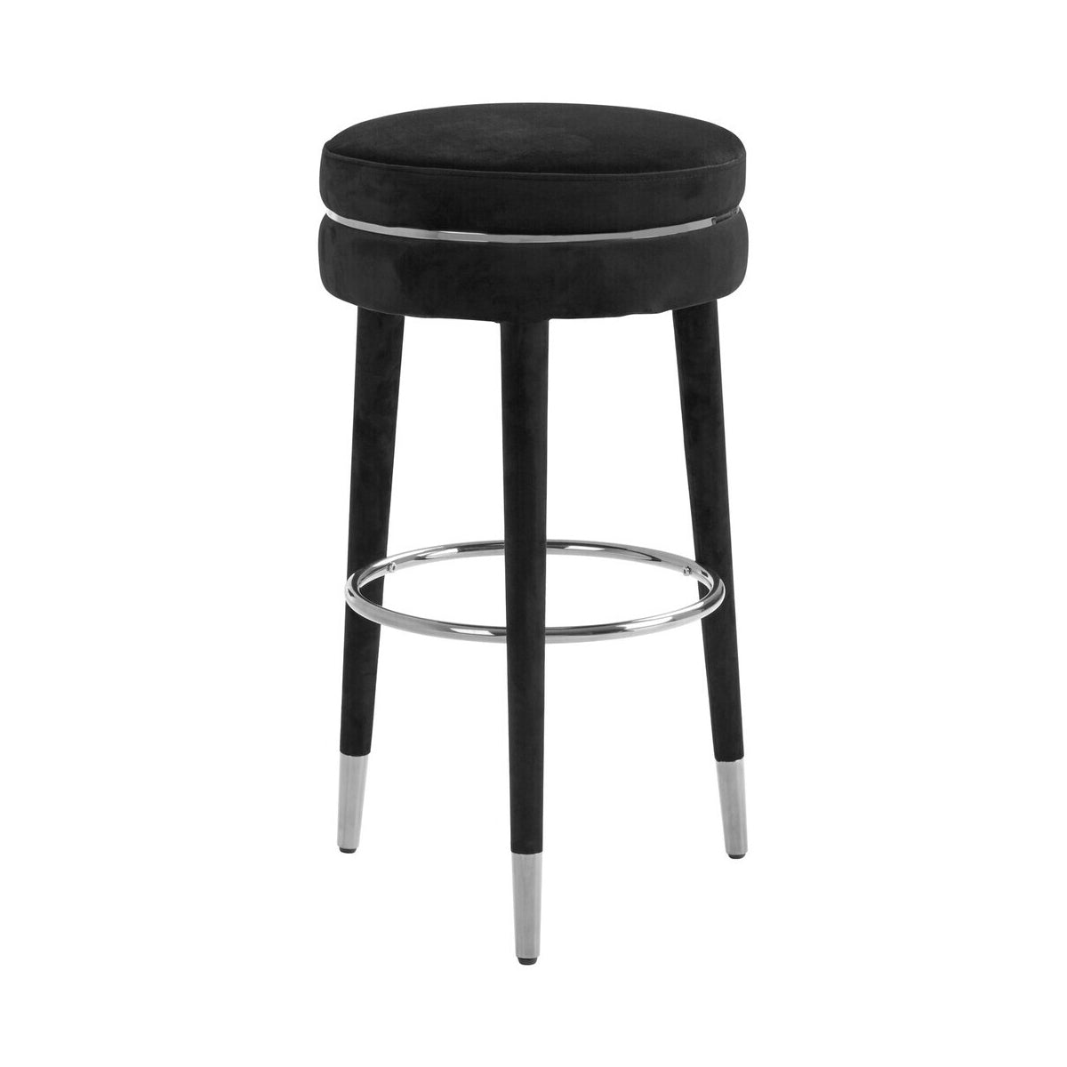 Manhattan Grey Velvet Bar Stool with Rubberwood Legs