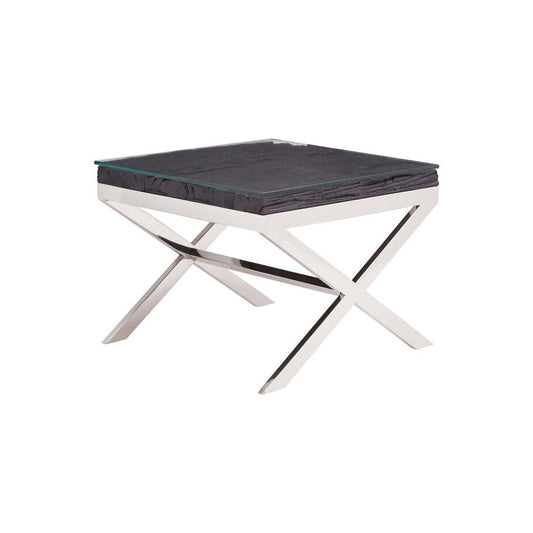 Kerala Black Top End Table With Cross Base