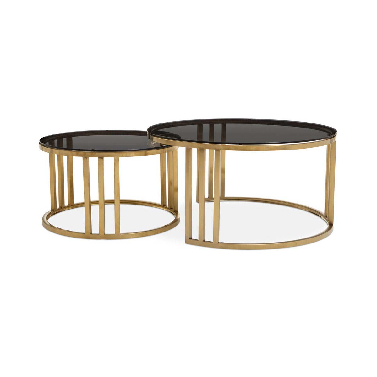 Alana Set of 2 Gold Base and Glass Top Round Nesting Coffee Tables