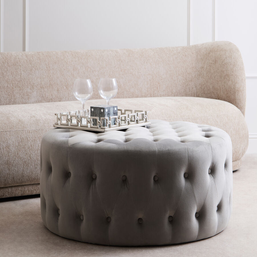 Haley Grey Velvet Round Footstool