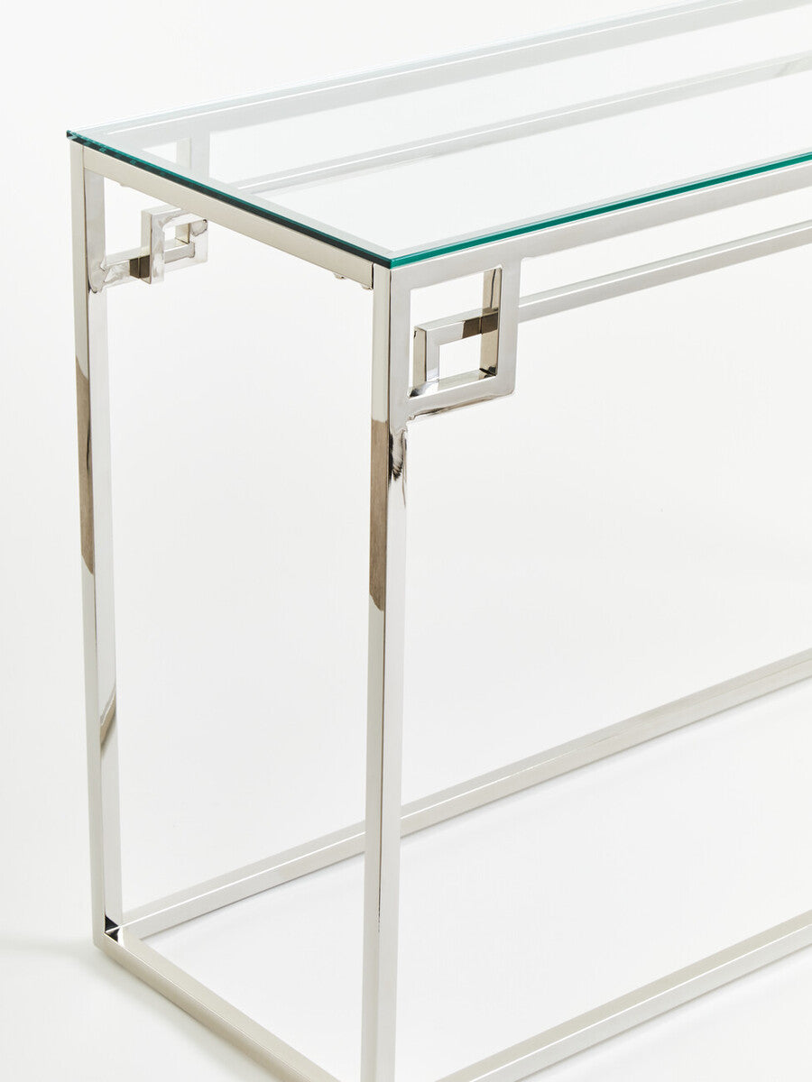 Allure Tempered Glass Silver Finish Console Table