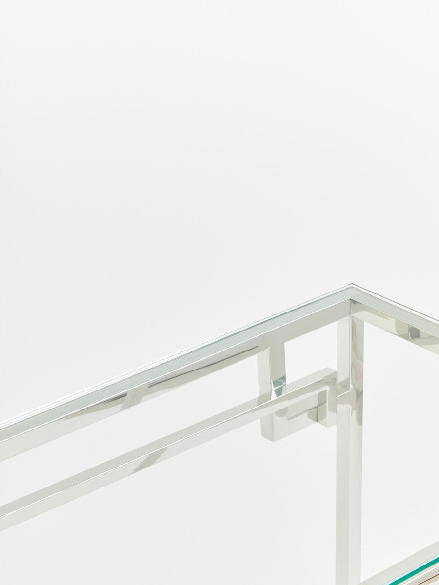 Allure Tempered Glass Silver Finish Console Table