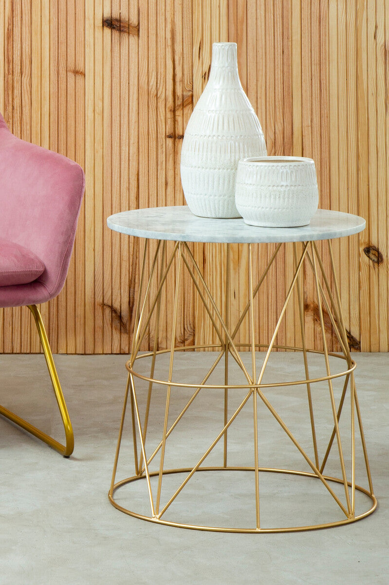 Mandoli White Marble Round Side Table