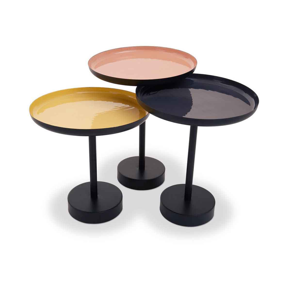 Amira Set Of Three Gold And Black Tray Tables.