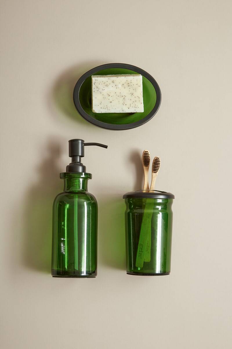 Allegra Kiara Green Glass Toothbrush Holder