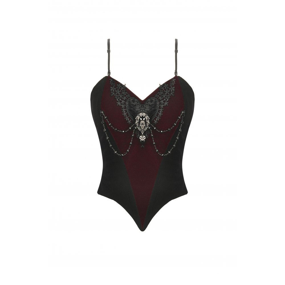 Dark in Love Morrigan Velvet & Lace Chain-Detail Bodysuit