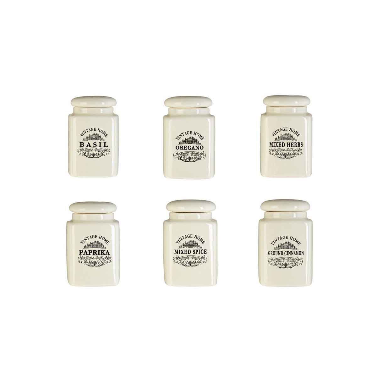 Vintage Home Set of Six Cream Spice Jars