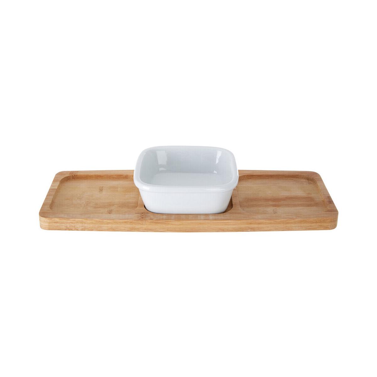 Aleki Bamboo Snack Tray With White Dipping Bowl