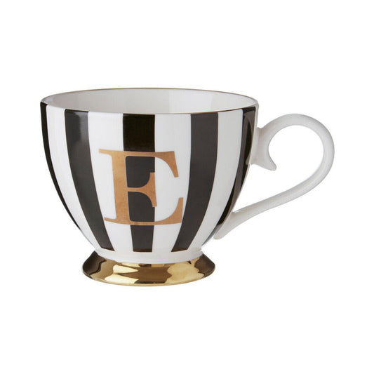Duchess Black and White Monogram Mug with E